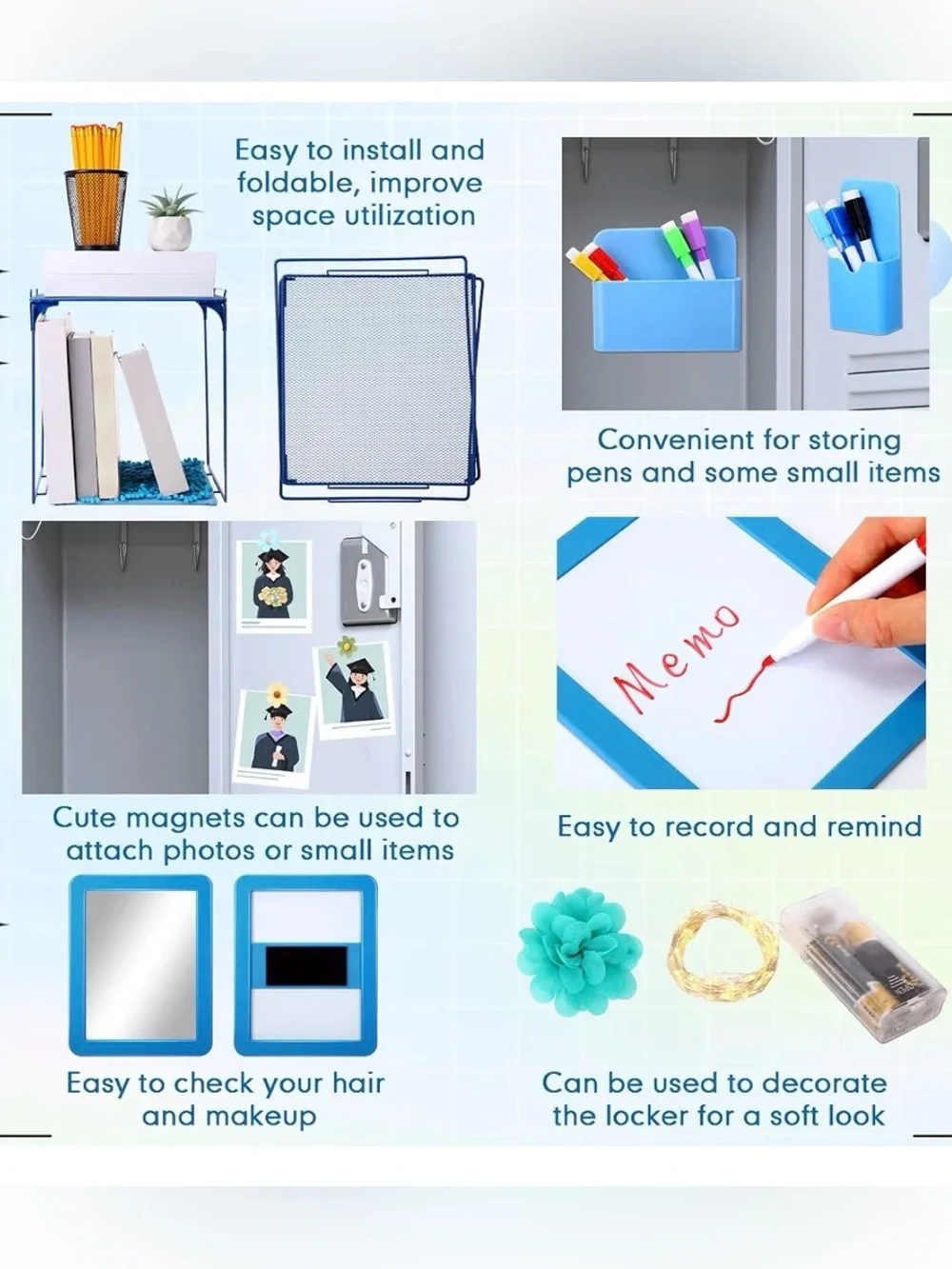 30-Piece Magnetic Locker Accessories Kit – Blue & – Brand New